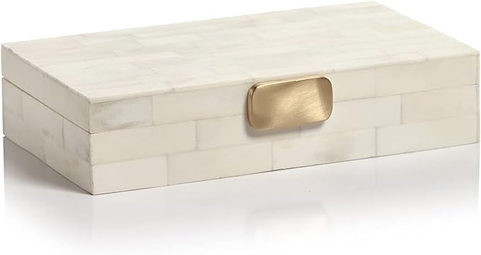 White Bone Design Box with Brass Knob