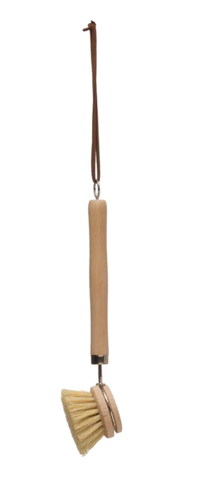 Beech Wood Dish Brush with Leather Strap