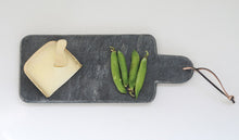 Load image into Gallery viewer, 15&quot; Black Marble Cutting Board w/ Handle &amp; Leather Tie
