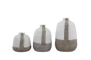 6"H, 5"H & 3-1/2"H Terra-cotta Vases, Grey & White, Set of 3