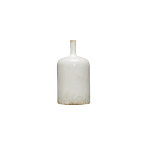 5" Round x 9-1/2"H Stoneware Vase, Reactive Glaze, White