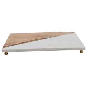 Marble & Mango Wood Board w/ Brass Feet (14"L x 8"W )