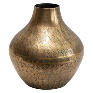5-1/2" Round x 5-3/4"H Hammered Metal Vase, Antique Brass Finish