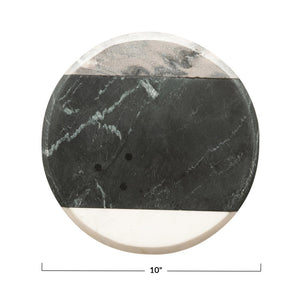 10" Round Marble Cheese/Cutting Board, Grey, Black & White