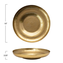 Load image into Gallery viewer, 12&quot; Round x 2-1/4&quot;H Decorative Hammered Gold Metal Tray w/ Scalloped Edge, Antique Brass Finish
