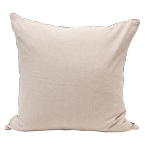 24" Square Cotton Pillow w/ Velvet Floral Pattern & Kantha Stitch, Grey & Aqua